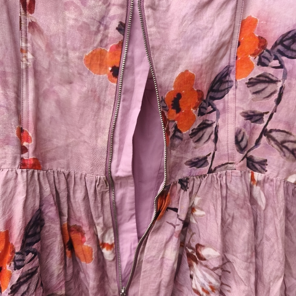 RARE Bardot Lila Linen Corset Puff Sleeve Floral Mini Dress sz 12 Mauve Milkmaid - Picture 11 of 16